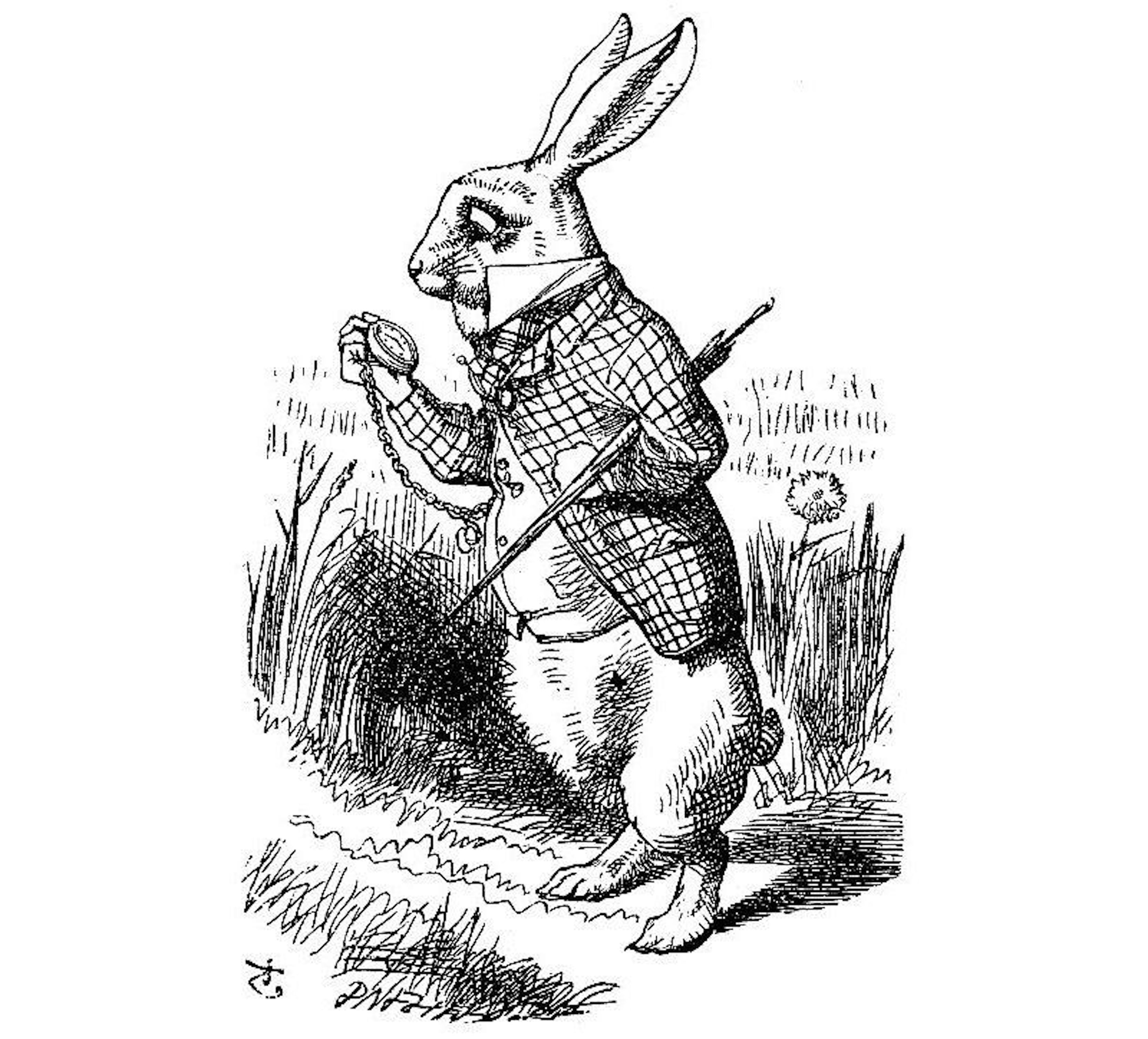 Le Lapin Blanc illustré par John Tenniel pour Alice au pays des merveilles de Lewis Carroll. Illustration libre de droit, réutilisation autorisée 